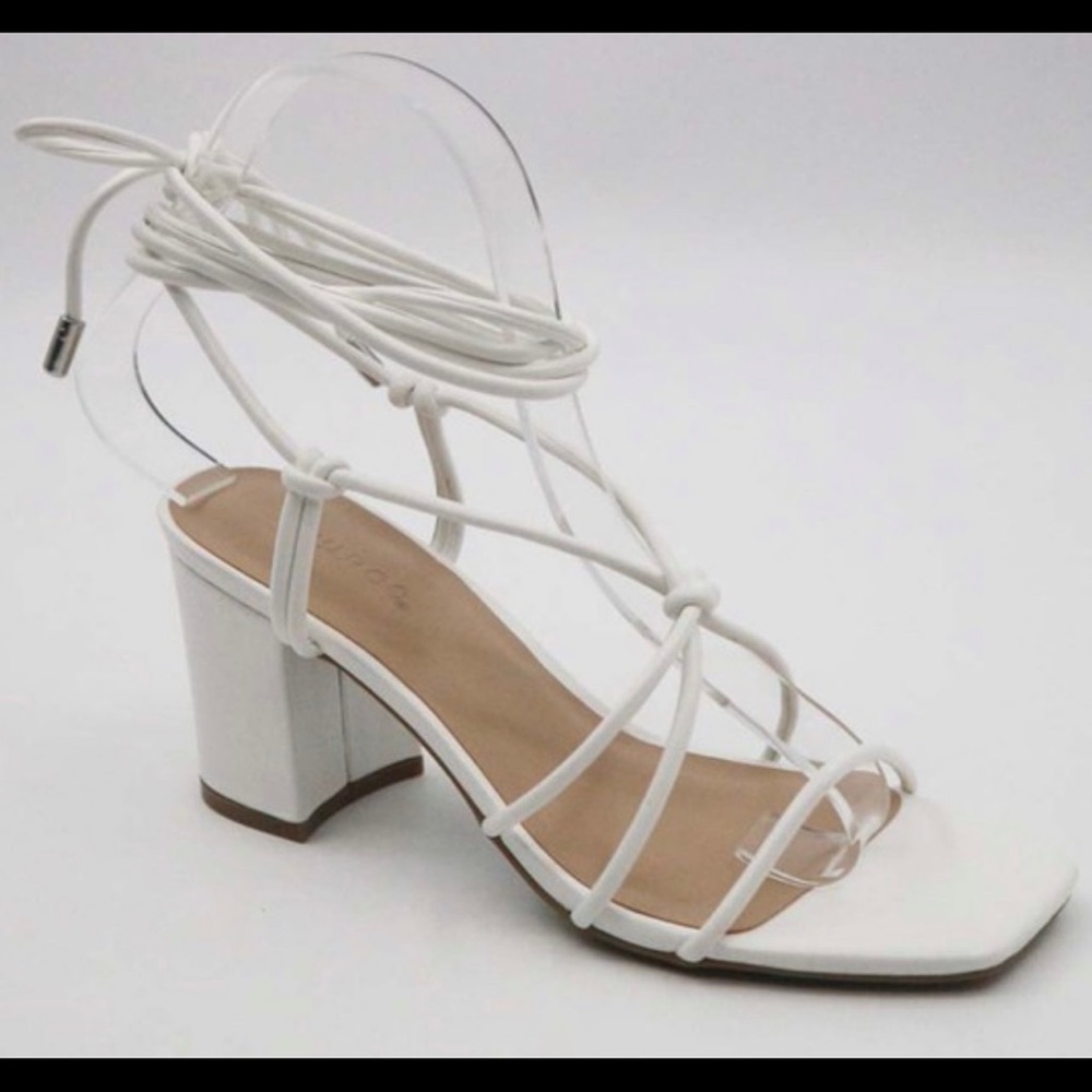 White lace up heels